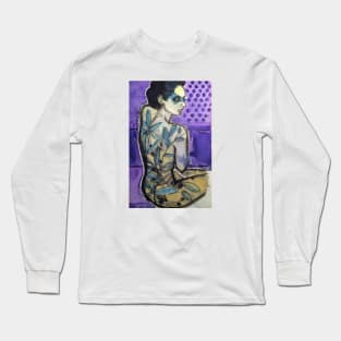 Woman olive tree on a purple background Long Sleeve T-Shirt